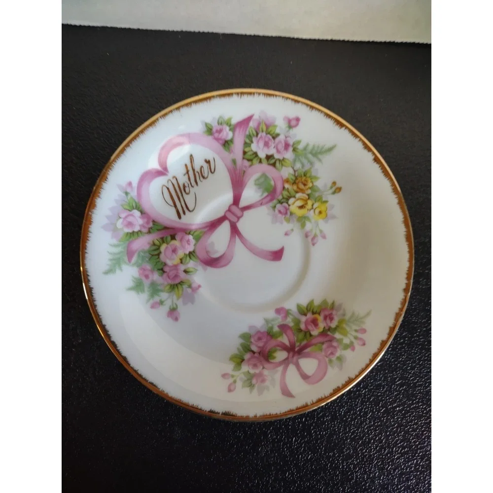 Vtg Norcrest Mother Teacup Saucer Pink Roses Gold Trim C-218 Japan